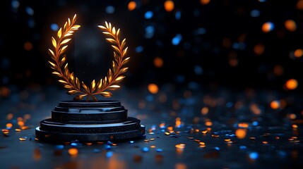Golden Laurel Wreath Award on Dark Pedestal