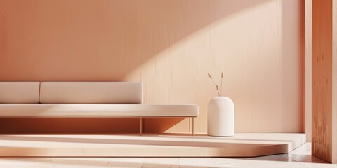 A minimalist aesthetic featuring a light apricot backdrop, Smooth textures and balanced composition, Contemporary minimalist style