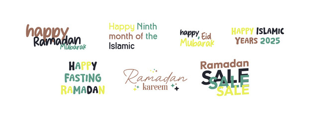 Set of creative typography collection with Ramadan Mubarak theme to enliven the holy month of Muslims around the world