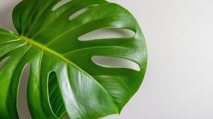 Lush Green Monstera Leaf on Neutral Background