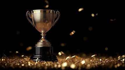 Golden Trophy Surrounded By Festive Gold Confetti