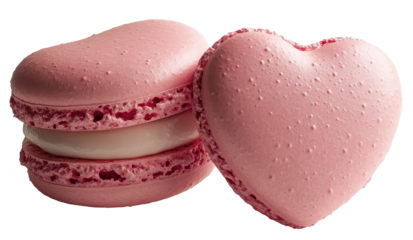heart shaped pink macaroon isolated on transparent background