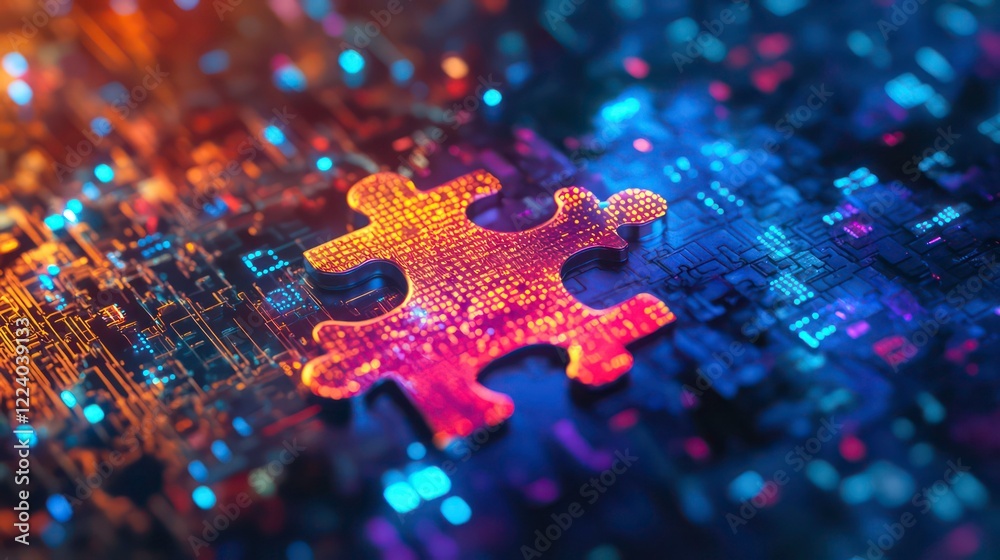 Poster an abstract technology-themed image showcasing a puzzle piece symbolizing api integration within a d