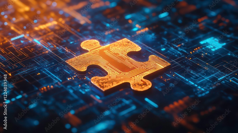 Poster an abstract technology-themed image showcasing a puzzle piece symbolizing api integration within a d