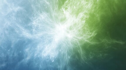 Fototapeta premium Abstract white light rays spreading outward from the center on a soft gradient of blue and green.