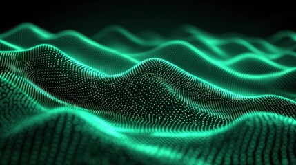 Green digital wave flowing, dark background, tech design