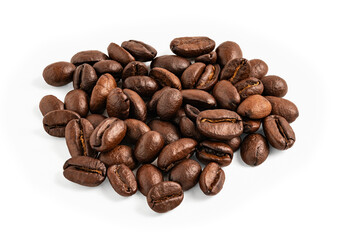 Coffee beans close up isolated on white background.