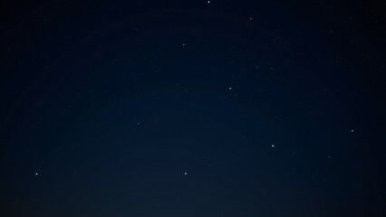 A clear night sky filled with bright, visible constellations such as Orion and the Big Dipper.