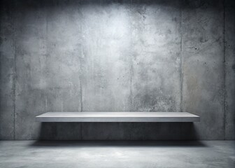 Empty Gray Studio Room with Concrete Backdrop & Shelf for Product Display - Minimalist Interior Photography