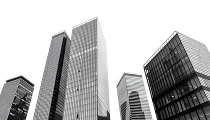 Fototapeta premium Set of tall modern office buildings with a minimalist design featuring large glass windows