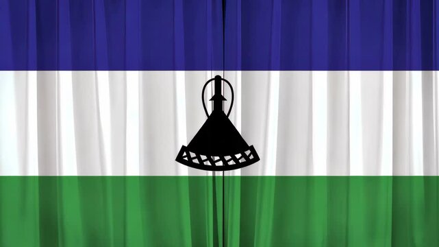 Lesotho Flag Draped: The national flag of Lesotho, with its distinct blue, white, and green horizontal bands and the black Basotho hat emblem, is elegantly presented as if draped on fabric.&nbsp;