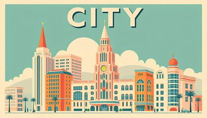 Naklejka premium a vintage-inspired travel poster for a fictional city