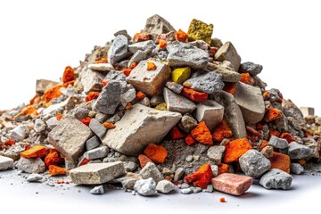 Macro Photography of Concrete Rubble Pile Isolated on White Background
