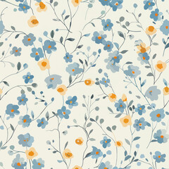 Cute cute, pastel blue and orange, small floral watercolor floral seamless pattern. Watercolor print in rustic vintage style, textile or wallpapers.