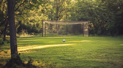 Obraz premium A soccer goal net with a ball just missing the target, symbolizing striving toward success.