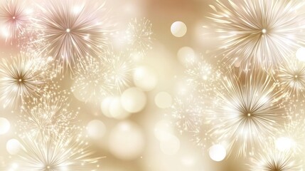 Elegant gold and white fireworks bokeh background.