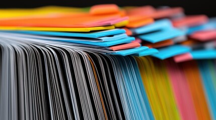 Vibrant Colorful File Folders Stacked Together in Organized Fashion on Dark Background