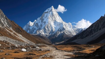 Fototapeta premium A view of a mountain peak from a distance, symbolizing long-term goals and achievements ahead.