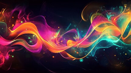 Vibrant Glowing Lines Abstract Flowing Light Trails on Black Backdrop