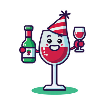 recommend clip art: Cheerful Wine Glass Cartoon Character Party Celebration