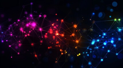 Fototapeta premium Vivid Network Nodes on Dark Background, Glowing Interconnected Points