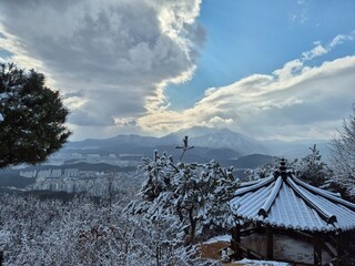 눈이 내린 겨울산의 풍경