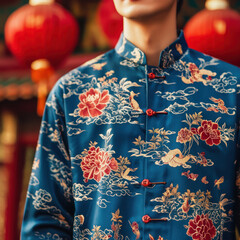 Naklejka premium Blue Shirt of Chinese