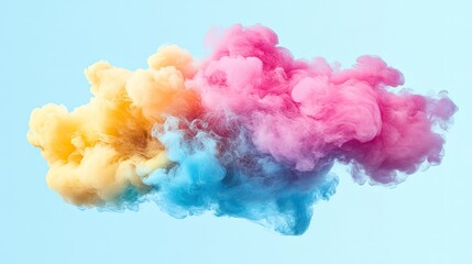 Fototapeta premium Abstract color cloud in shades of pink, blue, and yellow, creating a dreamy, surreal appearance.