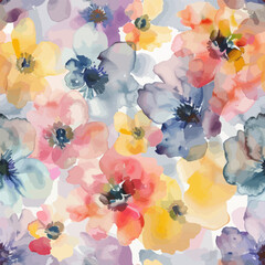 Cute floral pattern, soft pastel colors, large flowers watercolor floral seamless pattern. Watercolor print in rustic vintage style, textile or wallpapers.