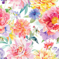 Fototapeta premium Cute floral pattern, colorful pastel colors, watercolor floral seamless pattern. Watercolor print in rustic vintage style, textile or wallpapers.