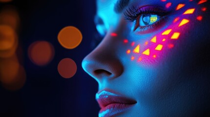 Neon Dreams: A Close-Up Portrait of a Woman with Fluorescent Makeup