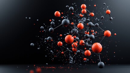 Explosive molecular network of atoms and bonds digital art abstract