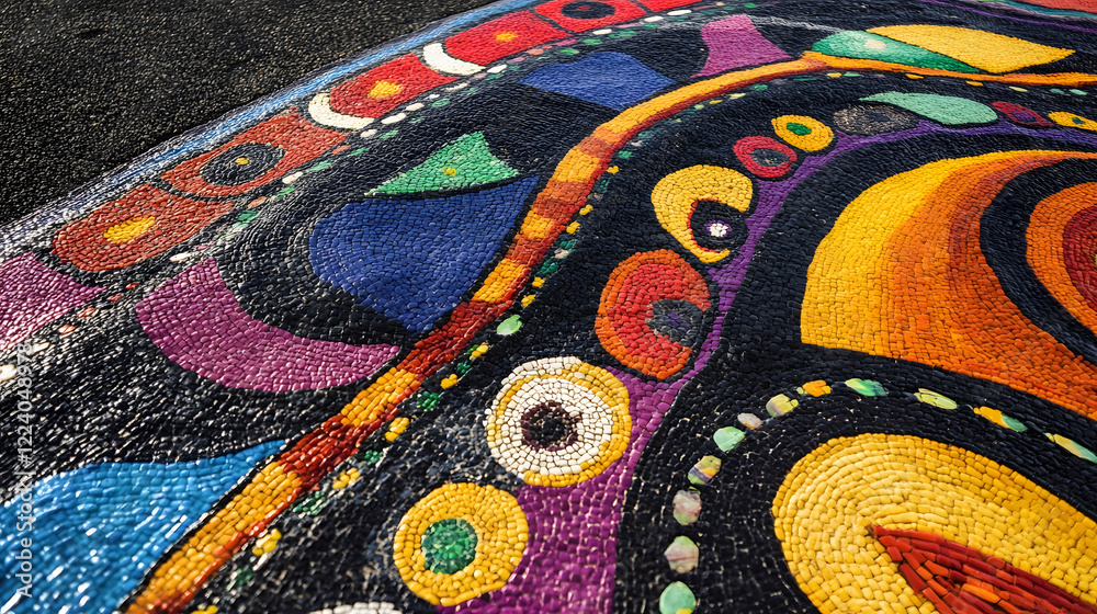 Fototapete colorful mosaic pavement art featuring intricate abstract patterns : generative ai