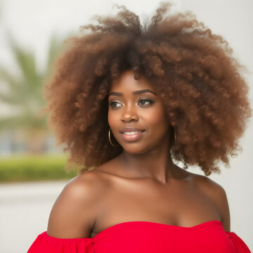 Belleza rizada y curvas impecables: una joven afroamericana &uacute;nica.