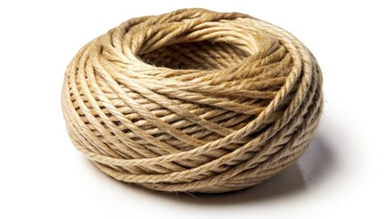 Aerial View Natural Twine Skein Isolated White Background - High-Resolution Stock Photo