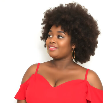 Belleza rizada y curvas impecables: una joven afroamericana &uacute;nica.