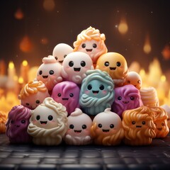 Fototapeta premium Adorable Ghost Dumplings with Happy Faces in a Festive Autumn Setting By Generated AI