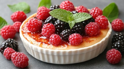 Creamy Cr?me Br?l?e with Raspberries and Blackberries