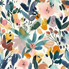 Cute  floral elements in pastel colors watercolor floral seamless pattern. Watercolor print in rustic vintage style, textile or wallpapers.