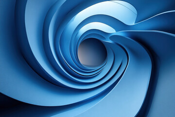 Spiral of blue paper in close-up, intricate design, swirls and twists, artistic and creative, abstract composition against dark background.