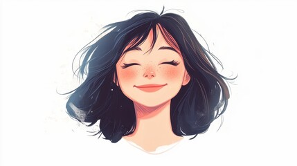 Happy Freckled Girl with Short Dark Hair