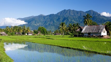 Fototapeta premium Tranquil Rice Paddies and Mountains