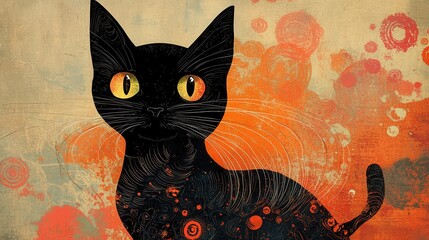 Ornate Black Cat on Abstract Background
