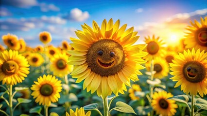 Fototapeta premium Cheerful Sunflower Emojis on Transparent Background for Bright and Playful Designs, Perfect for Social Media, Invitations, and Graphic Projects, Featuring Vibrant Yellow Petals and Joyful Expressions