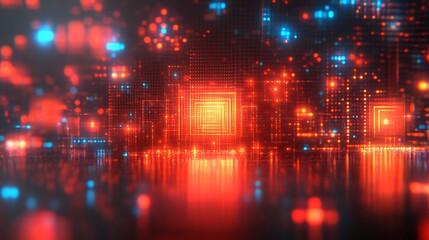 Naklejka premium Abstract Digital Network Red Orange Blue Lights