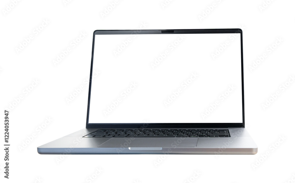 Wall mural laptop computer with blank transparent screen and background- png format
