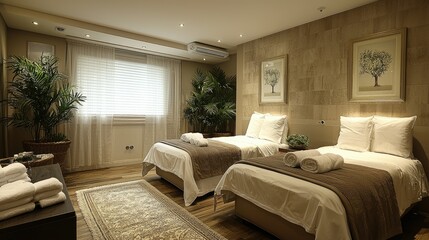 Luxurious Twin Bedroom Interior Design With Plants