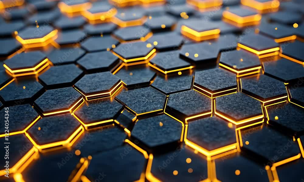 Poster glowing hexagon network, abstract background, technology, futuristic design