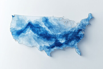 Map of the United States overlaid with blue clouds.