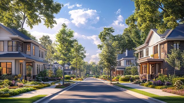 Cozy suburban neighborhood with tree-lined streets, single-family homes, and inviting ambiance 